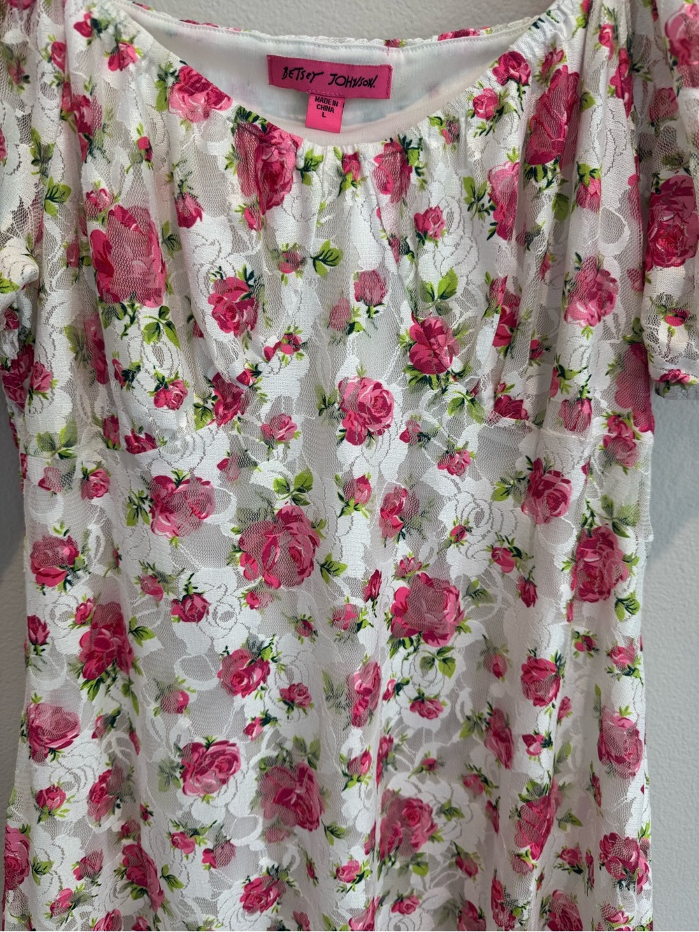 Betsey Johnson Goldie Floral Mini Dress Puff Sleeve Smocked Y2K Large - Picture 2 of 13